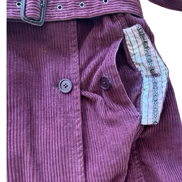 Vintage Wide Whale Corduroy Belted Trench Coat in Soft Raspberry • EUC• Size M - Picture 6 of 16